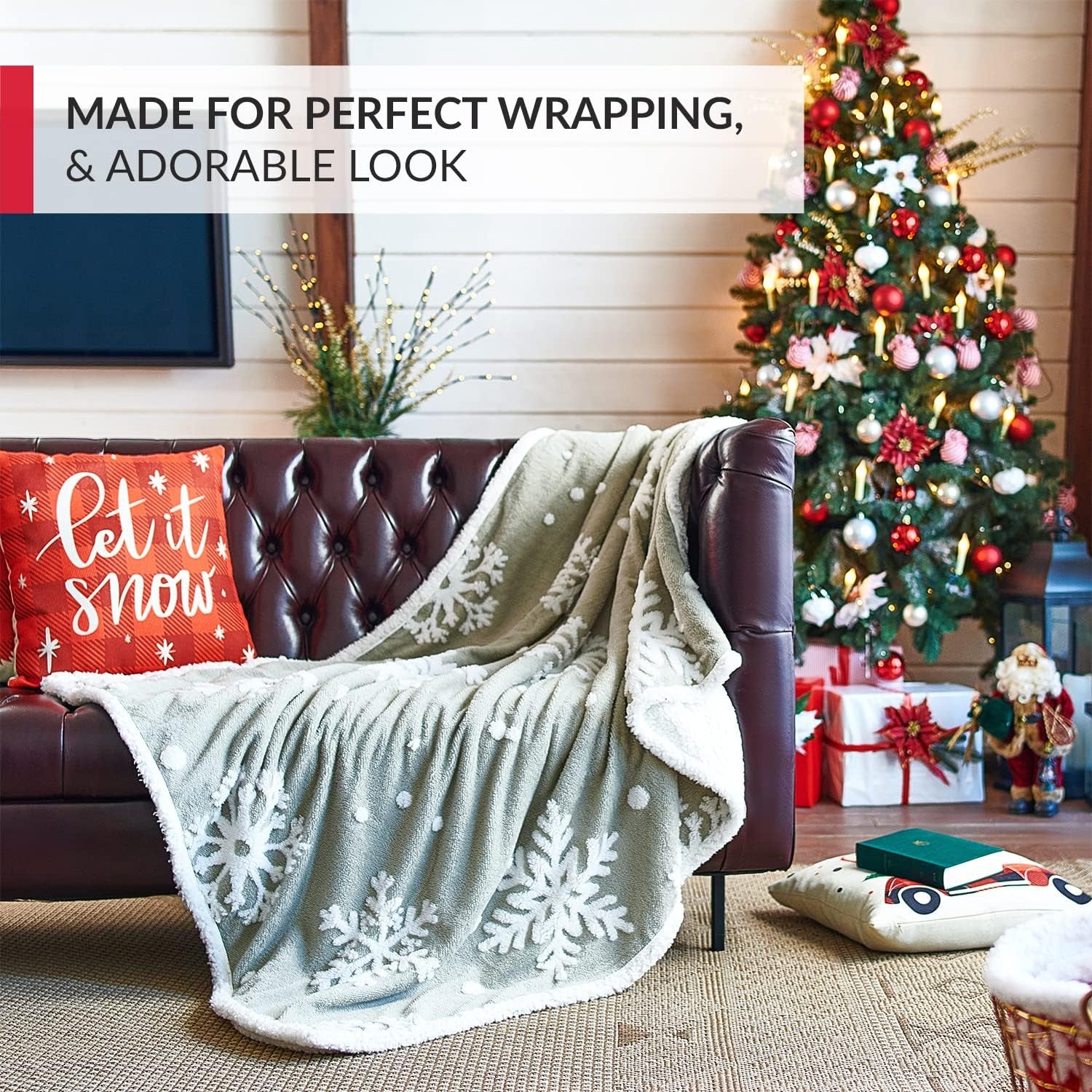 Christmas Blanket Sherpa Throw - soft, cozy, warm-grey