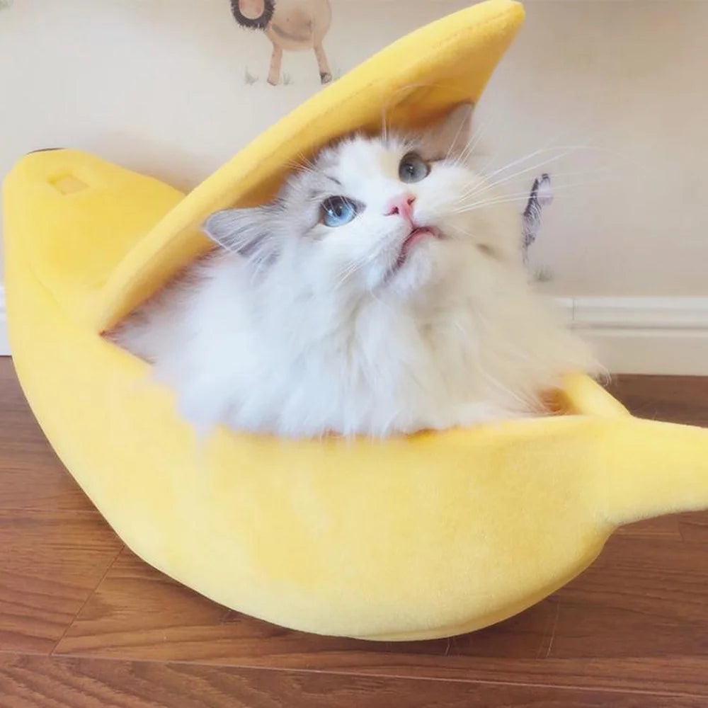 Banana Pet Bed, Cute Funny Fruit Bed with Removable Cushion for Dogs, Indoor Cats, Rabbits, Small Animals, Yellow