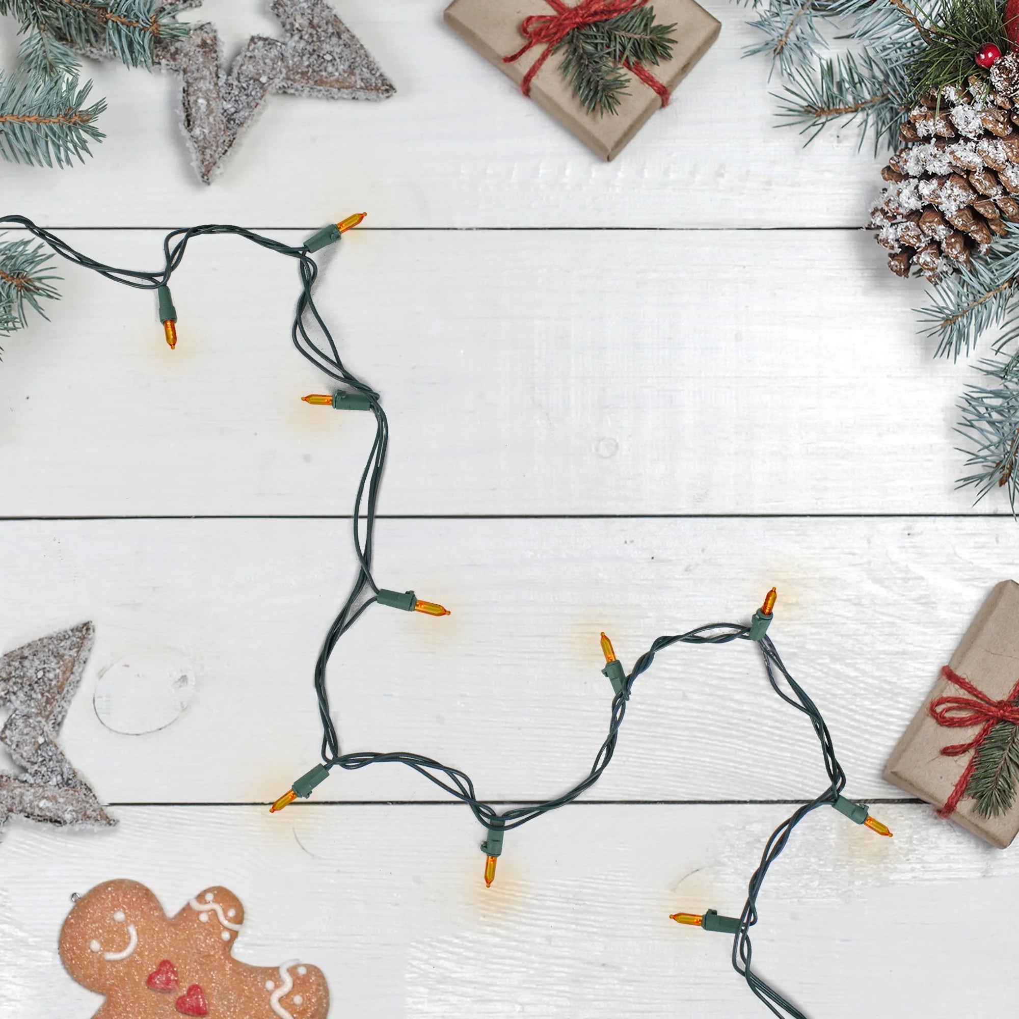 LED Mini Christmas Lights - Orange - 16.25' Green Wire - 50Ct