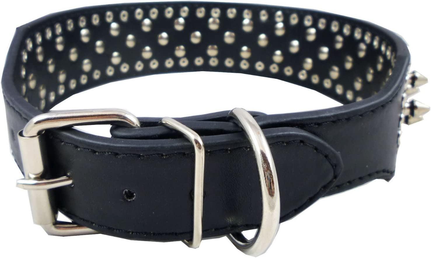 Faux Leather Spiked Studded Dog Collar Pet Collar Pitbull, Boxer Black XS