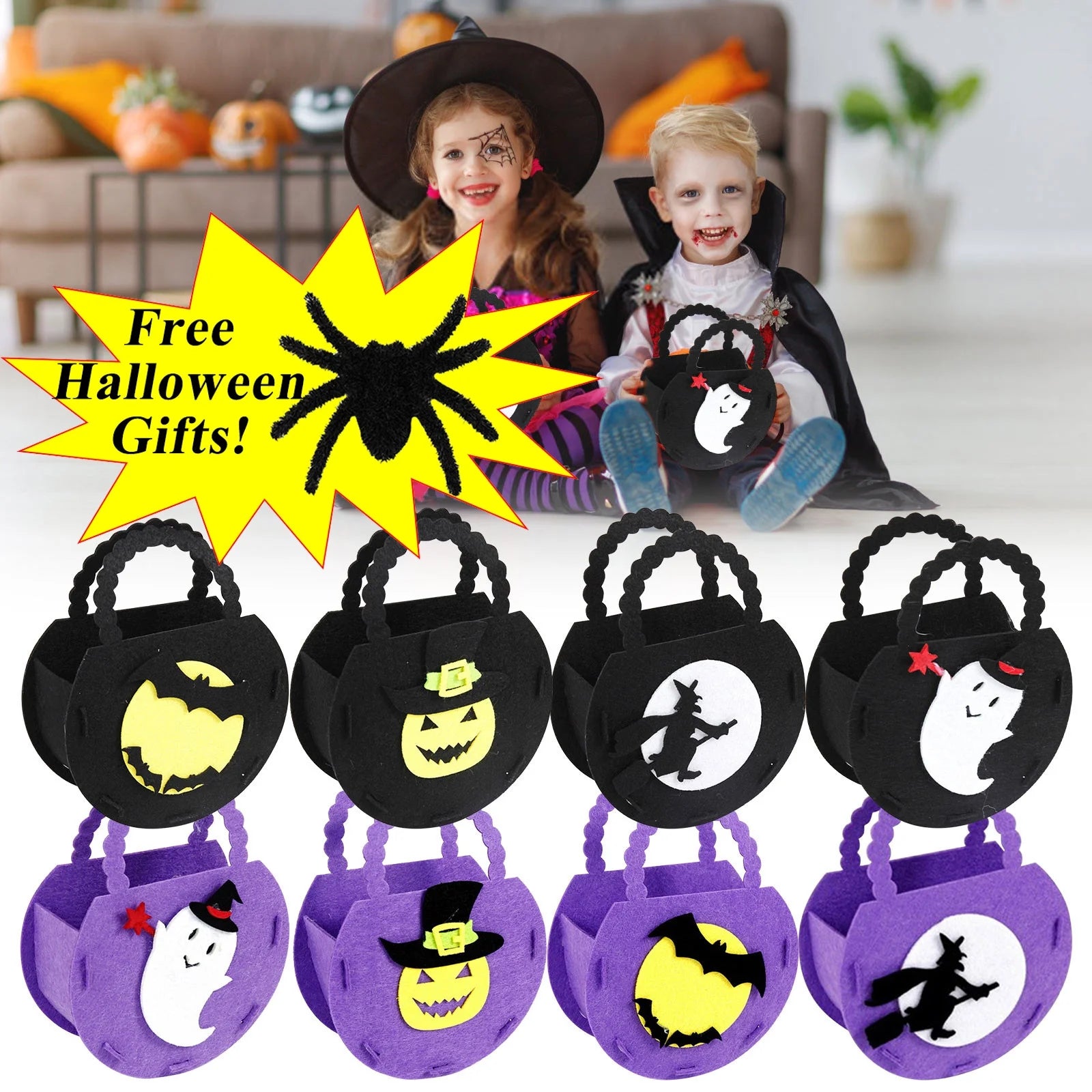 Halloween Bucket Basket Bags, Trick or Treat Bags, Halloween Candy Bags Treat Bags for Kids, Halloween Basket, Halloween Treat Bags, Halloween Bags