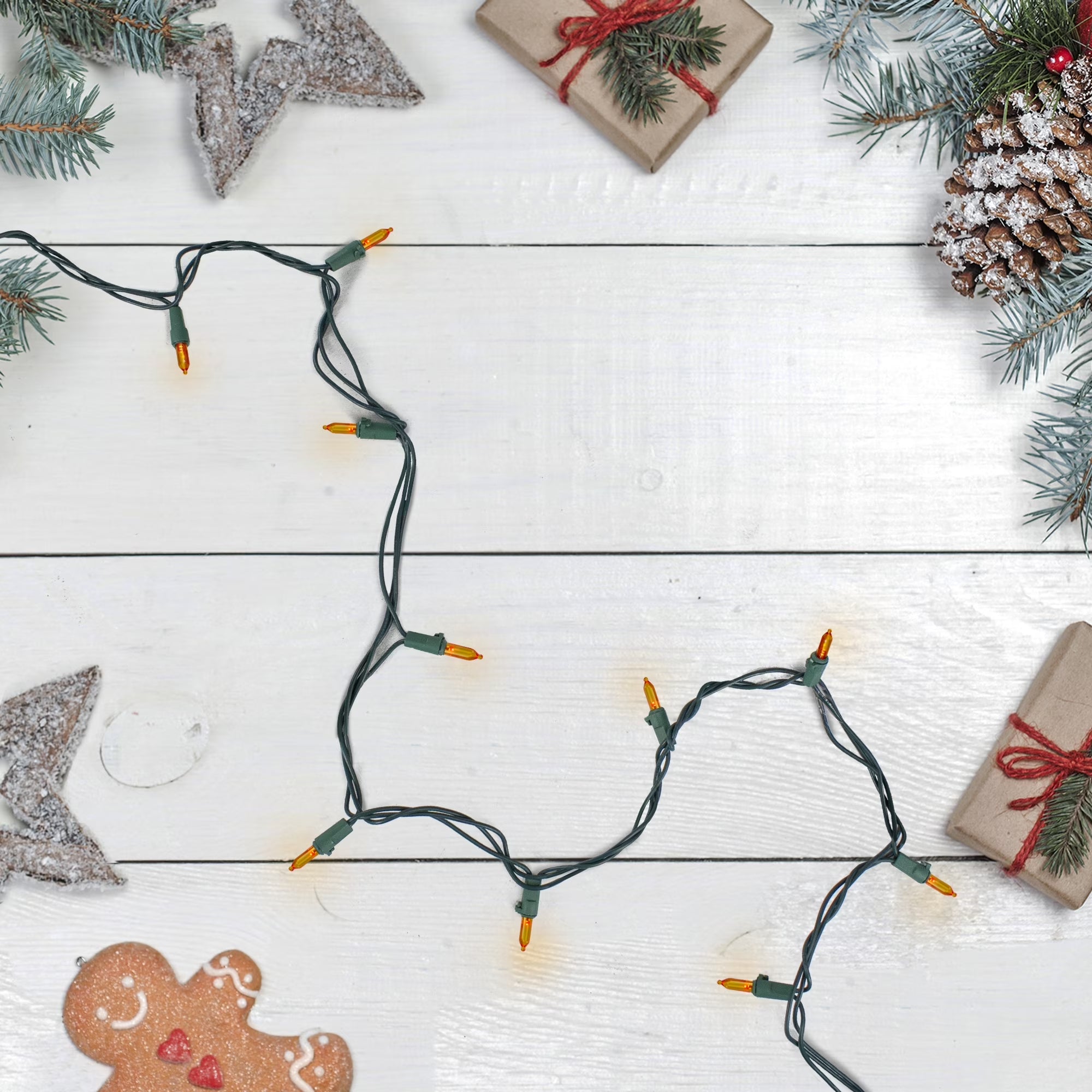 LED Mini Christmas Lights - Orange - 16.25' Green Wire - 50Ct