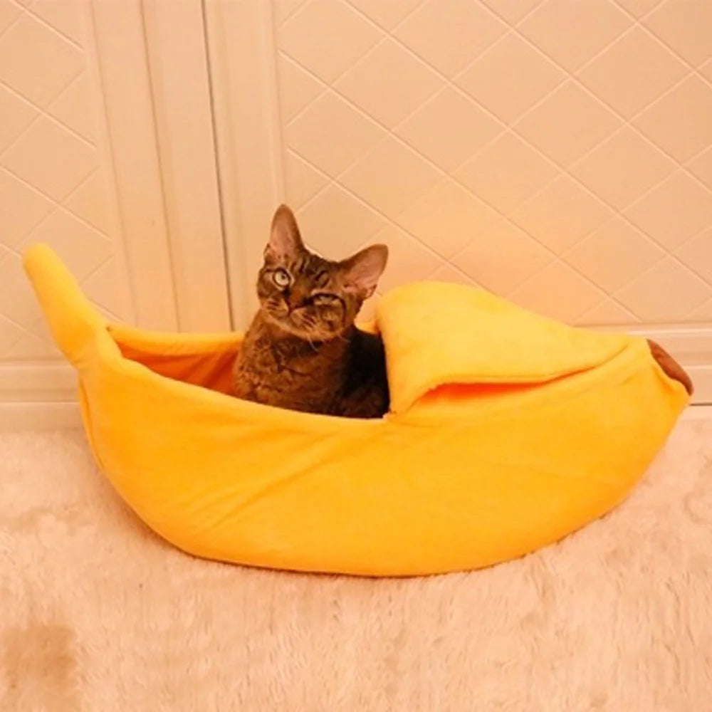 Banana Pet Bed, Cute Funny Fruit Bed with Removable Cushion for Dogs, Indoor Cats, Rabbits, Small Animals, Yellow