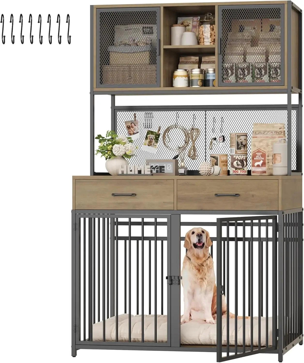 71" Tall Dogs Crate Furniture, Indoor Dogs Kennel with Hutch, 42" W Dog Cage for Large/Medium Dogs, Wood Dogs Crates