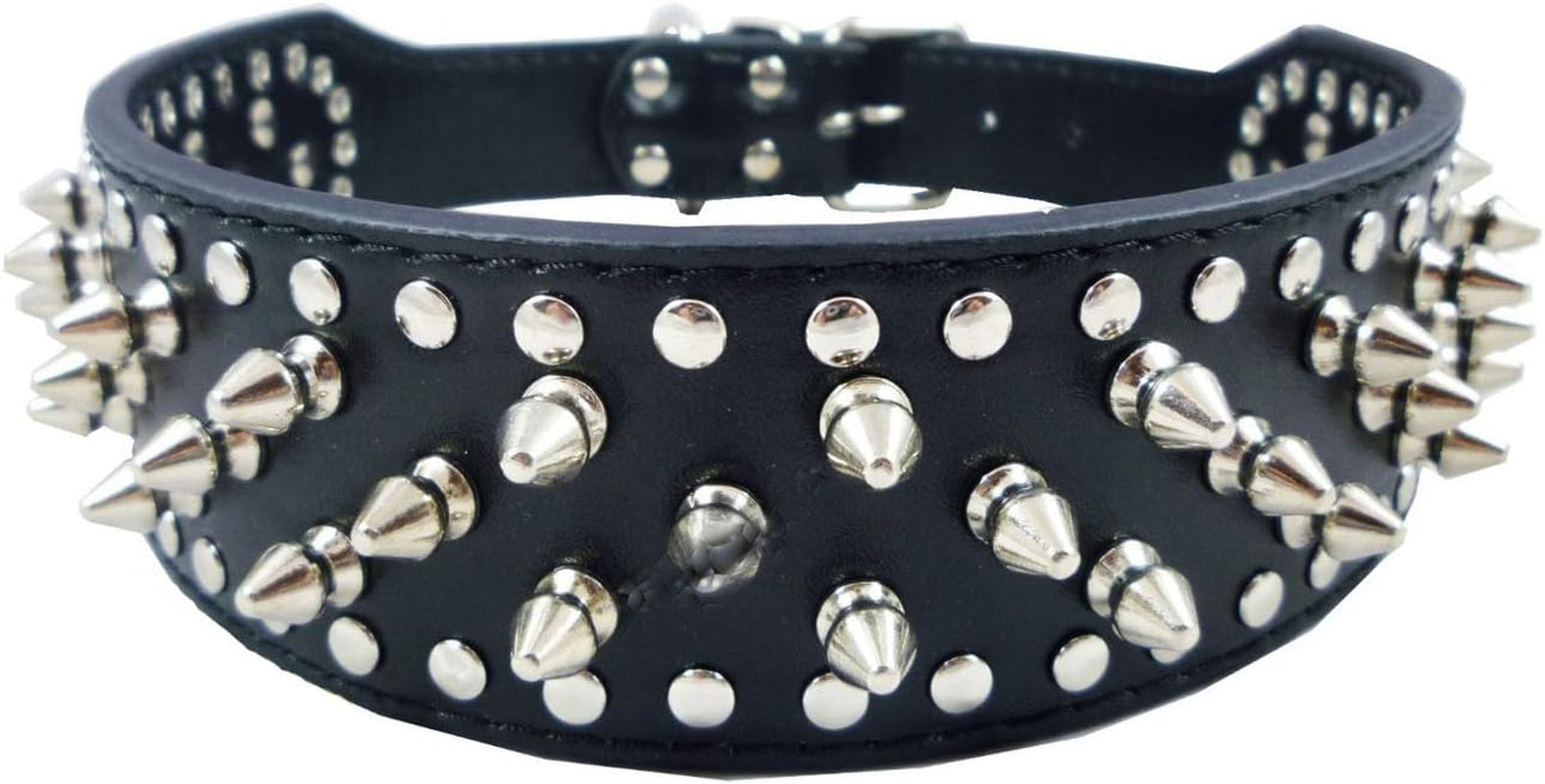 Faux Leather Spiked Studded Dog Collar Pet Collar Pitbull, Boxer Black XS