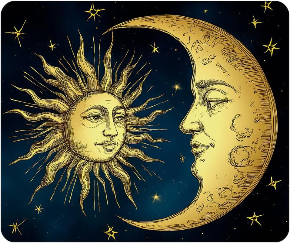 Gaming Mouse Pad Astrology Antique Golden Sun Crescent Moon and Stars over Blue Black Sky Boho Chic Tattoo Astronomy Non-Slip Rubber Mouse Pad for Computers Office 9.5 Inch X 7.9 Inch