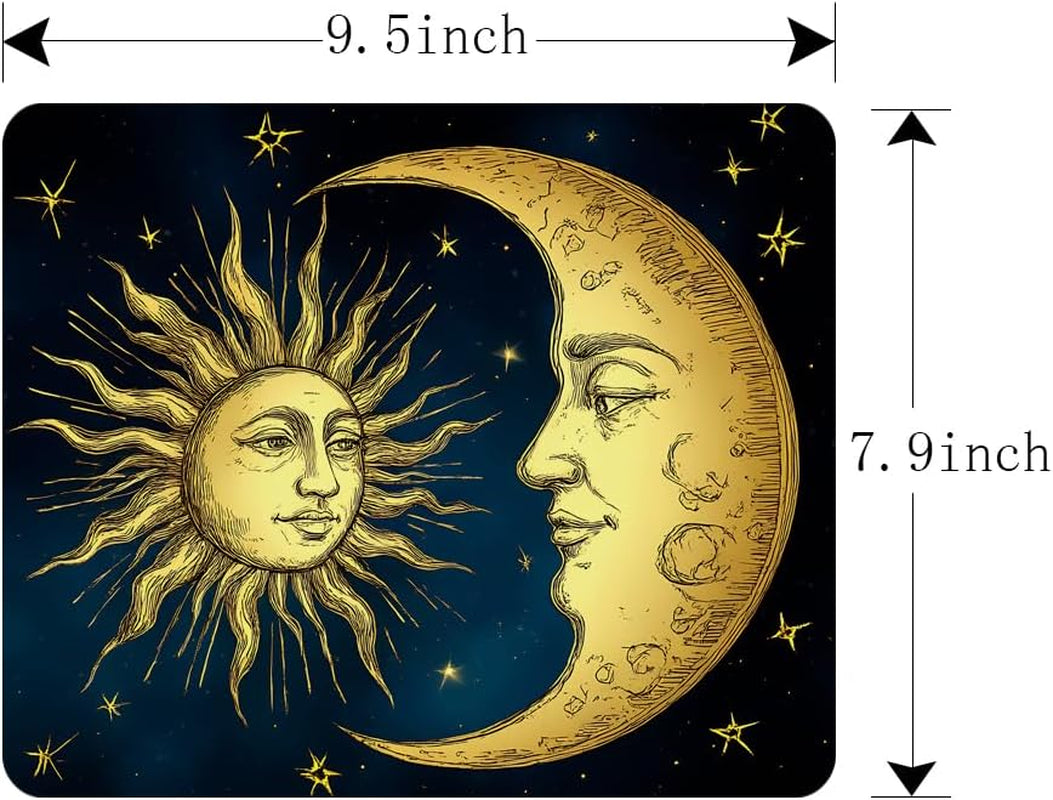 Gaming Mouse Pad Astrology Antique Golden Sun Crescent Moon and Stars over Blue Black Sky Boho Chic Tattoo Astronomy Non-Slip Rubber Mouse Pad for Computers Office 9.5 Inch X 7.9 Inch