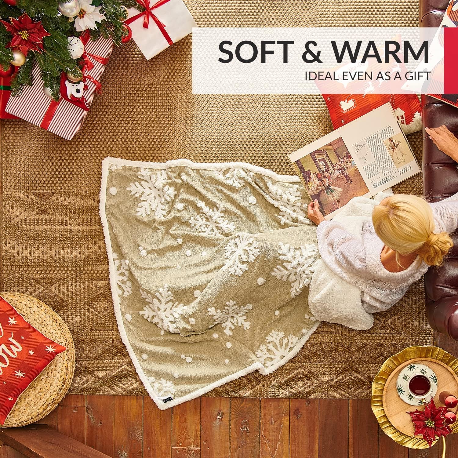Christmas Blanket Sherpa Throw - soft, cozy, warm-grey