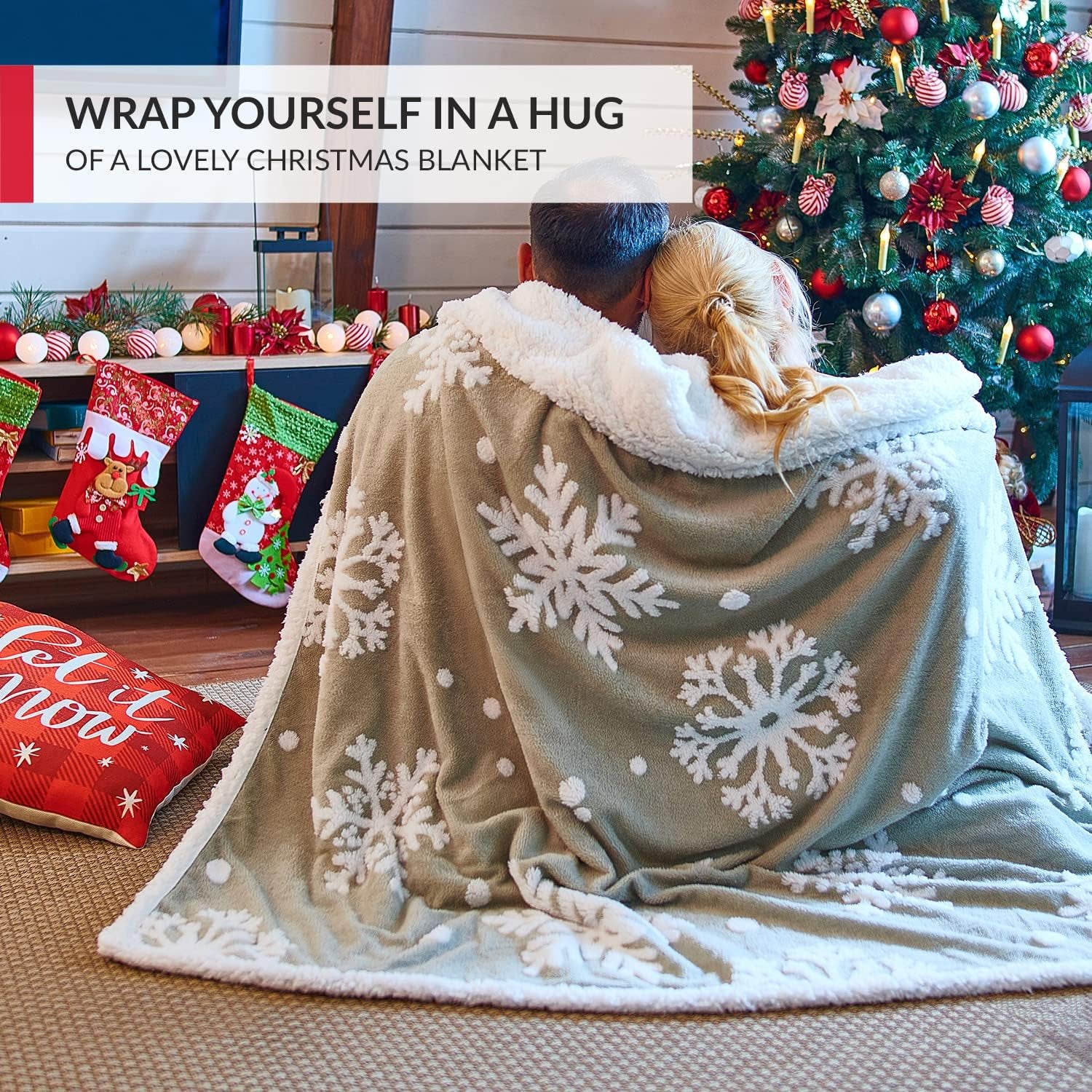 Christmas Blanket Sherpa Throw - soft, cozy, warm-grey 
