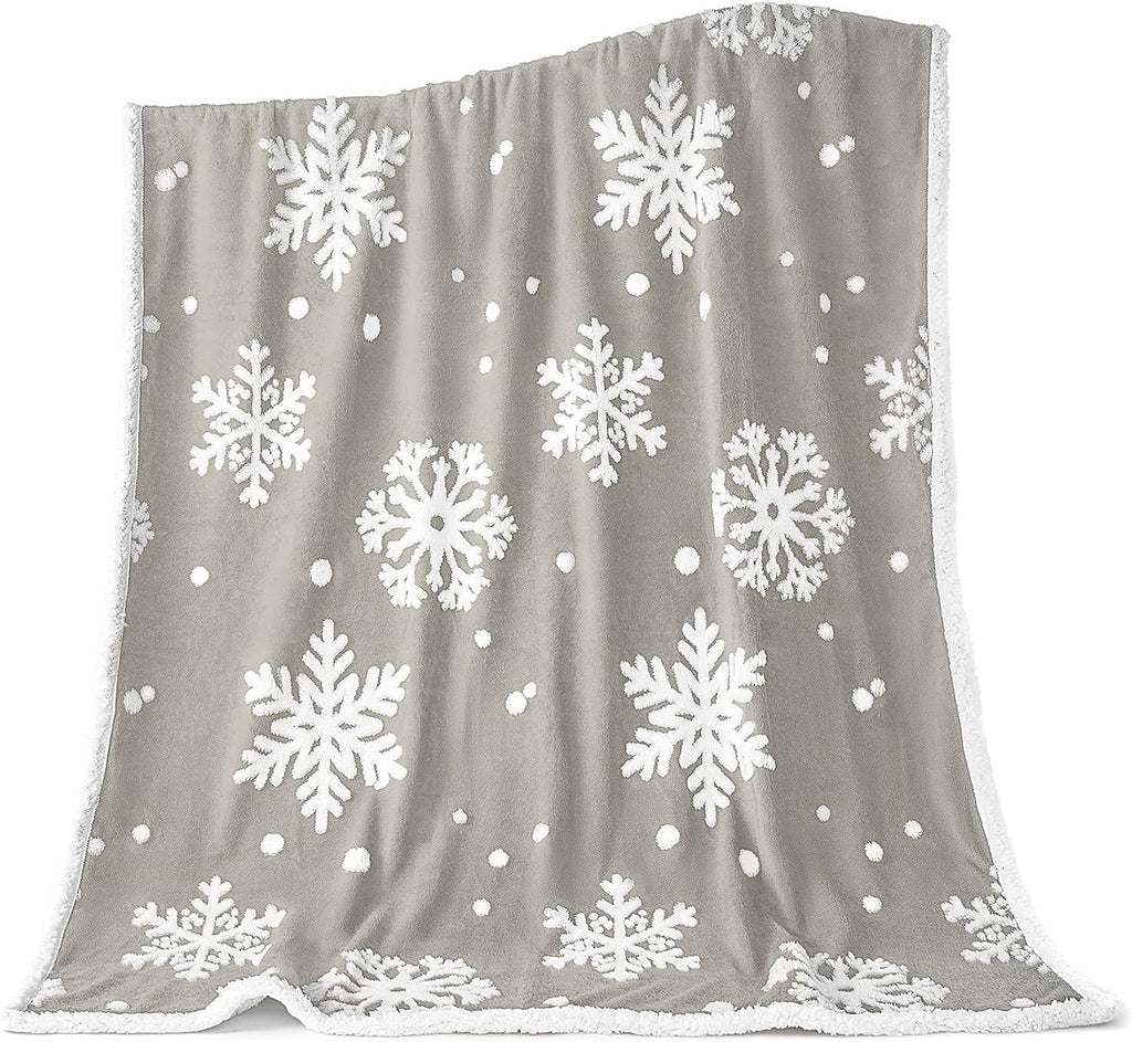 Christmas Blanket Sherpa Throw - soft, cozy, warm-grey 